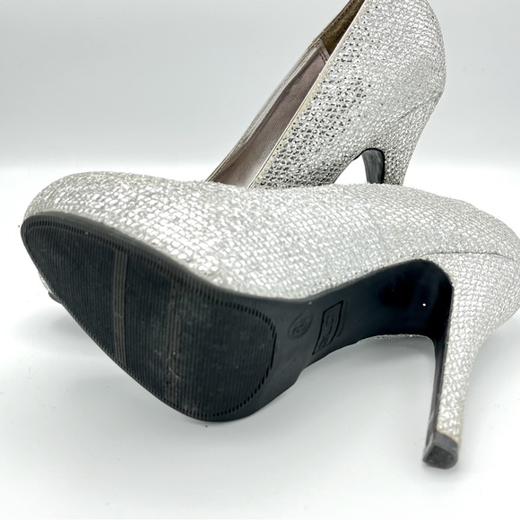 Silver Glittery Platform Stiletto Round Toe Shoe sz 8.5 - Picture 5 of 6